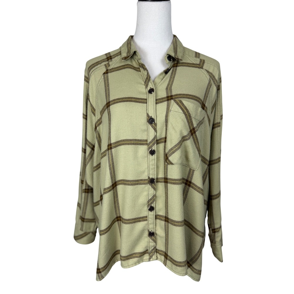 Urban Outfitters Women Top XS Green Plaid Button Up Oversized High Low Hem